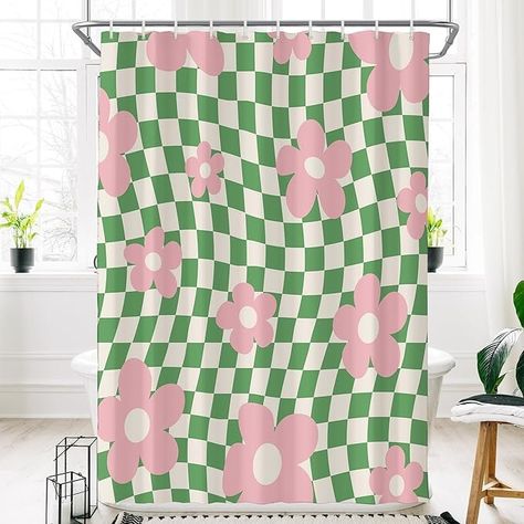 Visioun Cute Flower Retro Pink Green Floral 70s Shower Curtain for Bathroom 72W*72H Inch Abstract Checkered Plaid Grid Bathtub Decor Groovy Aesthetic Waterproof Polyester Fabric Set with 12 Hooks : Amazon.ca: Home Bath Decoration, Vintage Shower Curtain, Bathroom Ornaments, Plaid Shower Curtain, Retro Shower Curtain, Cute Shower Curtains, Green Shower Curtains, Bathtub Decor, Floral Bathroom