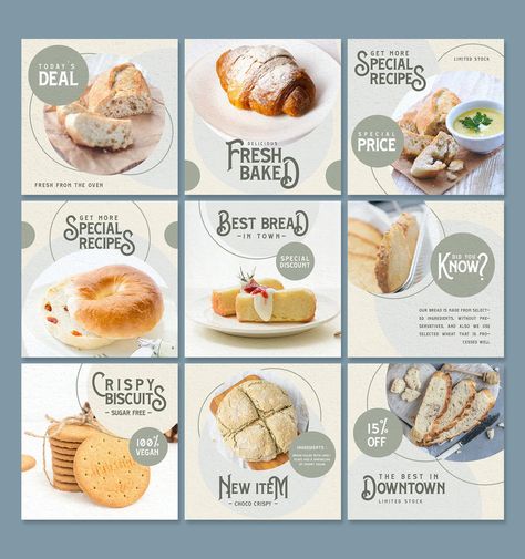 Bakery Instagram Post Templates PSD, AI Square Branding, Bakery Instagram Post, Bakery Template, Social Background, Culinary Design, Bakery Instagram, Brand Poster, Poster Sale, Instagram Grid Design