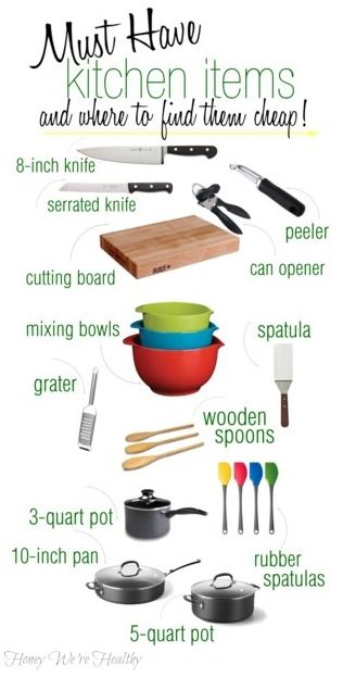 Over the years, I have definitely found my “must have” kitchen items that I use over and over and that are essential to preparing healthy meals.  If you’re going to go to the effort to cook meals at home, having these tools on hand will get you through most recipes.  And, you don’t have to spend a fortune on these things.  I sourced all of these products through Amazon (which has great prices on quality products), and I know that many people use the site because it’s such a big time-saver and... Must Have Kitchen Items, College Apartments, Apartment Hacks, Apartment Checklist, College House, Apartment Decoration, 1st Apartment, Kitchen Must Haves, Apartment Essentials