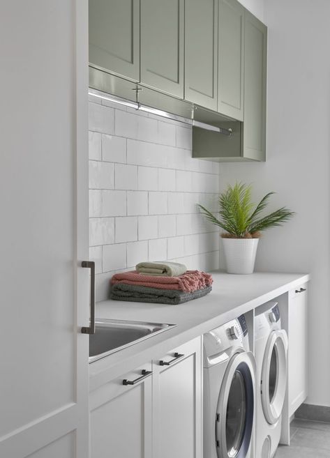 Polytec Topiary Kitchen, Laundry Hanging Rail, Laundry Reno, Cottage Laundry Room, Laundry Hanging, Laundry Pantry, Laundry Ideas, New Ceiling Design, Stylish Laundry Room