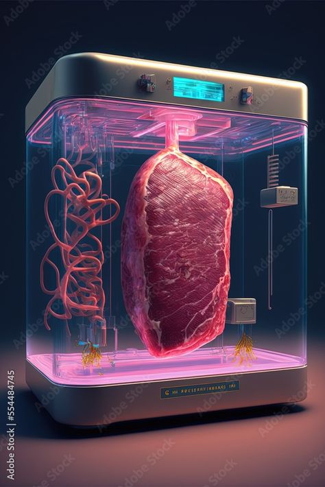 Lab Grown Meat Illustration, Lab Grown Meat, Meat Stock, Meat Art, Saving The Environment, Solar Punk, Vegan Meat, The Environment, Food Design