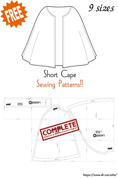 Mens Clothing Patterns Sewing Free, Pattern Pieces Sewing, Sewing Templates For Beginners, Cosplay Cape Pattern, Half Cloak Pattern, Cape Short Pattern, Sewing Cape Pattern, Poet Shirt Pattern Free, Easy Patterns Sewing