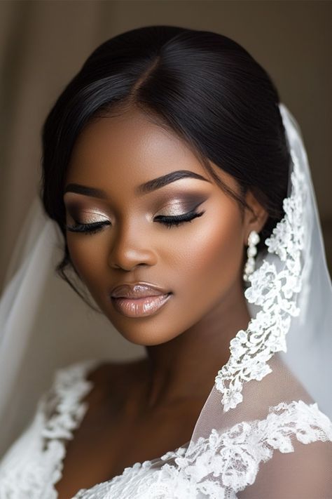 Bride Make Up Ideas Wedding Day, Wedding Day Makeup For Bride Brown Eyes, Black Bride Makeup Wedding, Bridal Makeup Black Women, Wedding Makeup Black Women, Wedding Makeup Natural Glam, Makeup Look For Wedding, Engagement Photo Shoot Makeup, Black Bride Makeup