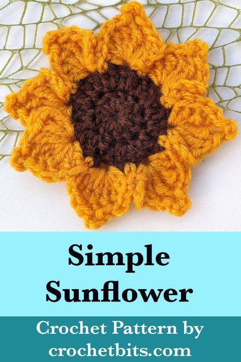 Learn how to crochet a sunflower by following this step-by-step tutorial. #crochetsunflower #crochetsunflowerpattern #crochetpattern #crochet #howtocrochet Free Crochet Sunflower, Crochet A Sunflower, Crochet Sunflower Pattern, Make A Granny Square, Simple Sunflower, Crochet Blanket Stitch Pattern, Owl Crochet Patterns, Crochet Hot Pads, Coaster Pattern