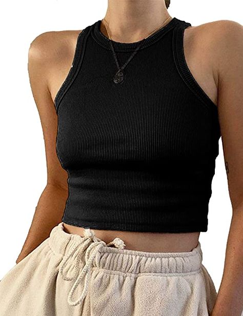 Black Cropped Tank, Solid Tank Tops, Tank Top Outfits, Cropped Vest, Crop Top Outfits, Sport Tank Tops, Cropped Tops, Crop Tank Top, Comfortable Tops