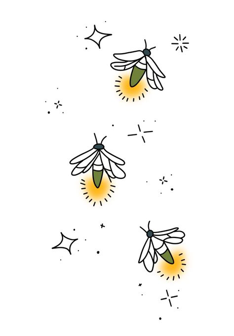 Fireflies Doodle, Firefly Doodle, Fireflies Drawing, Caterpillar Doodle, Tattoo Firefly, Insect Doodles, Dragonfly Doodle, Lightning Bug Tattoo, Bug Doodles