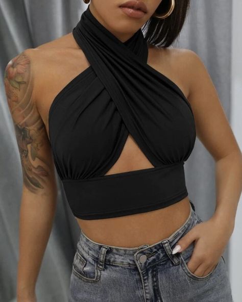 db957c626a8cd7a27231adfbf51e20ebdesc48741968ri Criss Cross Halter Top, Halter Neck Crop Top, Womens Halter Tops, Wrap Crop Tops, Top Halter, Backless Top, Halter Tops, Cropped Tops, Cami Crop Top