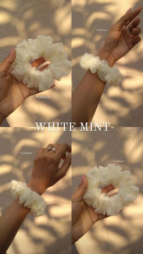 Introducing White mint Material - Net In frame : M DM FOR ORDER 💌 . Colour might be slight change due to sunlight or filter. SIZE AVAILABLE: S, M, L, XL Aesthetic Scrunchies, In Frame, Scrunchies, Filter, Small Business, Mint, Frame, Hair, White