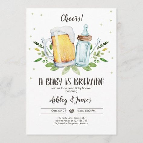 Coed Baby Shower Invitations, Couples Baby Shower Invitations, A Baby Is Brewing, Baby Is Brewing, Rustic Baby Shower Invitations, Couples Baby Showers, Bbq Invitation, Boho Baby Shower Invitations, Coed Baby Shower