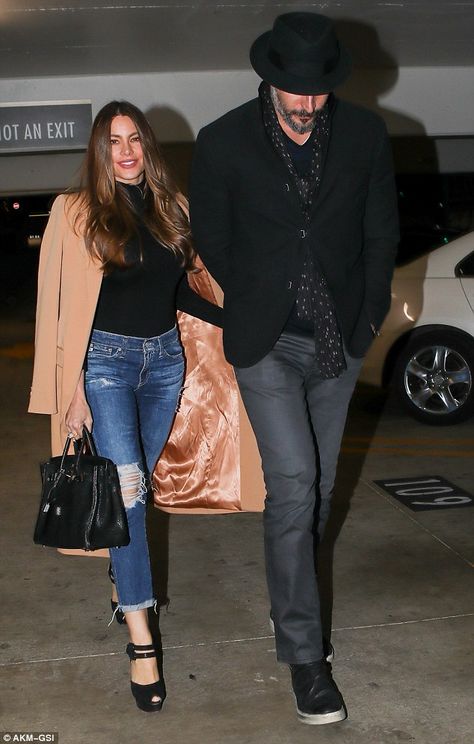 Make like Sofia and go for a camel wool coat from 2nd Skin Co  Click "visit" to buy #DailyMail 44 Year Old Women, Date Night Restaurant, 40 Year Old Womens Fashion, Camel Wool Coat, Sushi Dinner, Leotard Fashion, Stylish Winter Outfits, Magic Mike, Joe Manganiello