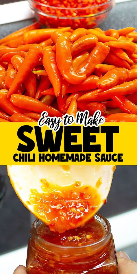 DIY enthusiasts, rejoice! Homemade Sweet Chili Pepper Sauce is the ultimate homemade condiment. Customize the spice level and enjoy it on everything from fries to grilled meats. Chili Sauce Recipe Easy, Chili Sauce Recipe Canning, Thai Sweet Chili Sauce Recipe, Sweet Chili Garlic Sauce, Chili Homemade, Sweet Chilli Sauce Recipe, Homemade Chili Sauce, Homemade Sweet Chili Sauce, Chili Pepper Sauce