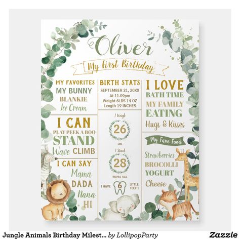 Elephant Birth, Milestone Board, Baby's First Birthday, Baby Boy First Birthday, Animals Birthday, Milestone Poster, Birthday Milestone, Safari Birthday, Birth Stats