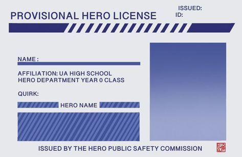 Mha Hero License Card Template, Bnha Template, Oc Id Card, Provisional License, Technology Design Graphic, Evil Goku, Oc Template, Character Sheet Template, Scripting Ideas