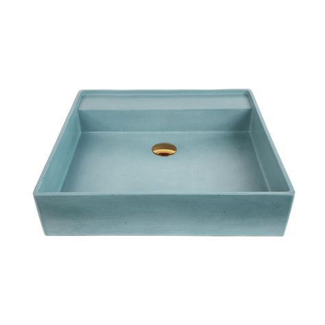 Newport Square Handmade Vessel Sink | West Elm Concrete Vanity Bathroom, Blue Vessel Sink, Blue Bathroom Sink, Clean Concrete, Oregon House, Counter Top Accessories, Sophisticated Bathroom, Concrete Sink, Vanity Faucet