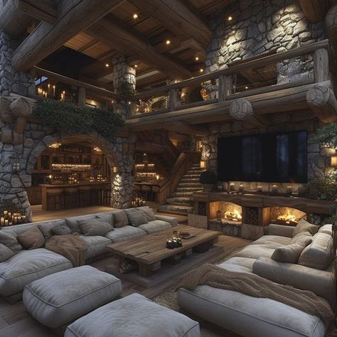 Log Cabin Ideas Log Cabin House Interior, Log Cabin Aesthetic, Mountain Chalet Interior, Pixel Room, Log Cabin Mansions, Farmhouse Style Living Room Decor, Mountain Dream Homes, Dream House Aesthetic, House Bedroom Ideas