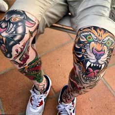 Traditional Tattoo Knee, Traditional Tattoo Leg, Traditional Tattoo Leg Sleeve, Side Thigh Tattoos Women, Tattoo Knee, Calf Tattoo Men, Alchemy Tattoo, Tiger Tattoo Sleeve, Japanese Tattoos For Men