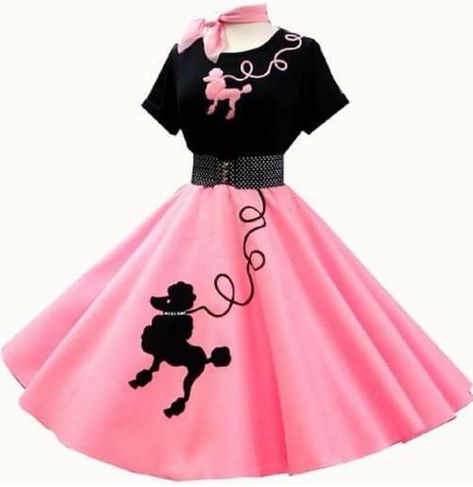 Poodle Skirt 50s, Pink Black Outfit, Girls Poodle Skirt, Pink Skirt Outfit, Poodle Skirt Outfit, Pink Skirt Outfits, Poodle Dress, Poodle Skirts, Cateye Glasses