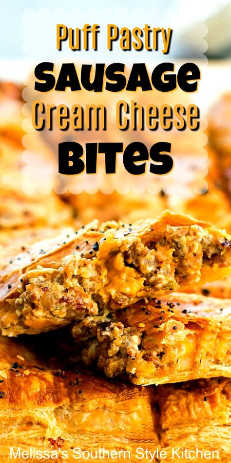 Cream Cheese Bites, Sausage Puffs, Puff Pastry Recipes Savory, Sausage Cream Cheese, Sausage Bites, Cream Cheese Puff Pastry, Sausage Appetizers, Breakfast Pastry, Puff Pastry Appetizers