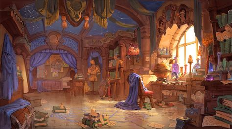 ArtStation - Magic academy student's room Magic Academy, Magical Room, Drawing Competition, Student Room, Concept Art Tutorial, Color Script, Interior Sketch, Fantasy House, Fantasy City