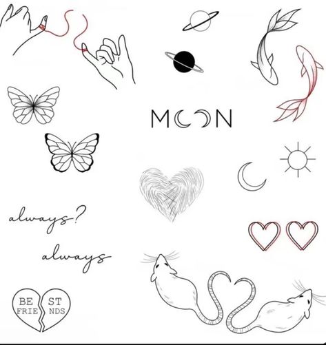 Matching Tattoos Designs, Different Matching Tattoos, Matching Tattoos Tiny, Tattoo For Friends Matching, Non Matching Tattoos, Best Friend Tattoo Ideas Unique, Matchy Tattoos Best Friends, Matching Cute Tattoos, Matchy Tattoos Couple