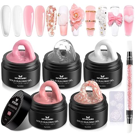 【Morovan Solid Builder Nail Gel Kit】 Morovan gel builder for nails contains 5 colors solid builder nail gel for nails, 3D silicone mold, Double-end silicone pen for 3D nail carving, not including the nail forms. 【Multipurpose of the Solid Builder Nail Gel Kit】You can use morovan solid builder nail gel for nailsto extend nails, shapeing, 3D carving such as flowers,nail glue for acrylic nails of other rhinestones like dimonds, apply chrome nail powder, glitter effect,etc. Solid Builder Gel, Nails Solid, Gel Builder, 3d Silicone Mold, Builder Gel Nails, Chrome Nail Powder, Nails 3d, Gel Glue, Gel Nail Extensions