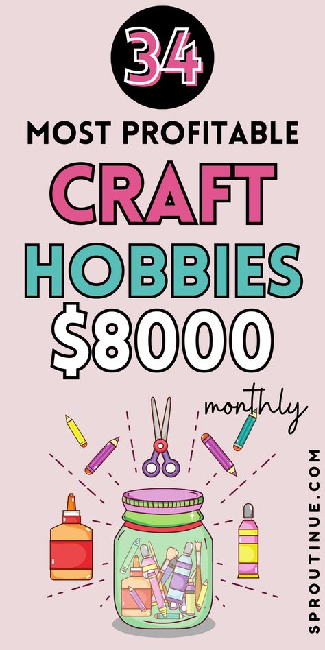 There are several crafty side hustle ideas you can do in your free time. Learn how to make money selling crafts. The best craft hobbies that make money. Make Money Crafting, Diy Hobbies To Sell, Selling Diy Projects Make Money, Crafty Side Hustles, Best Selling Items At Craft Fairs, Things To Make To Make Money, Diy Ideas To Make Money, Money Makers Ideas Diy, Crafts You Can Sell Business