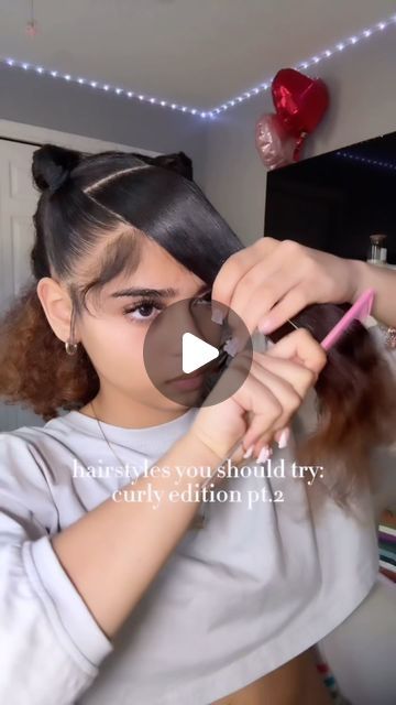 DI’ANNIE AMELIA-MARIE on Instagram: "two ponytails w/ side part swoop + curls out 🎀  #explore #explorepage #explorepage✨ #exploreatl #exploreeverything #explorehair #fyp #fypage #fypシ #fypppppppppppppppppppppppppppppppppppppppppppppppppppppppppppppppppppppp #hair #hairgrwm #hairgrwmreels #grwm #grwmhairedition #hairstyles #hairstylesforgirls #naturalhairstyles #naturalhair #curlyhair #curls #curlyhairstyles #atlanta #atl #atlbraids #pinterest #pinterestinspired #pinterestaesthetic #pinteresthairstyles #trendyhairstyles" Cute Hairstyles With Braids And Curls, 2 Ponytails Natural Hair Black, Curly Hair Pinned To The Side, Hairstyles W Curly Hair, How To Swoop Your Hair, Two Part Hairstyles, Black Hairstyles Side Part, Easy Saturday Hairstyles, Pigtails With Side Part