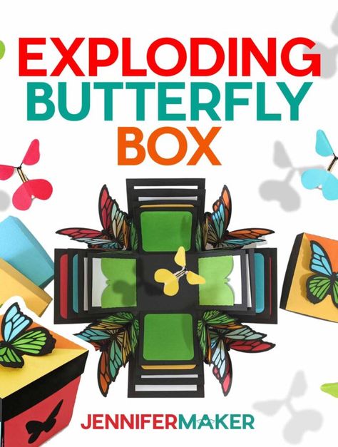 Jennifer Maker - DIY Projects, Crafts, & Paper Fun Jennifer Maker Cricut Tutorials, Butterfly Box Diy, Cricut Boxes, Diy Surprise Box, Flying Butterfly Card, Cvc Reading, Diy Exploding Box, Exploding Gift Box, How To Make Butterfly