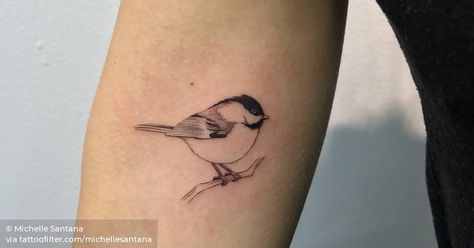 Chickadee Tattoo Simple, United States Culture, Chickadee Tattoo, Line Animals, Outline Tattoo, Sister Tattoo, Couple Tattoo, Black Capped Chickadee, Bullfinch