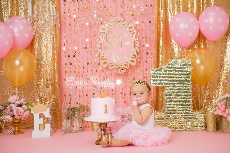 Golden Smash Cake, 1st Birthday Photoshoot Princess, Once Upon A Time Cake Smash, Once Upon A Time First Birthday, Once Upon A Time First Birthday Theme, Princess Smash Cakes, Pink Crowns, Tailoring Classes, Smash Cake Girl