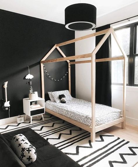 Toddler Room Decor Ideas, Children Room Design, White Kids Room, Black And White Bedroom, Home Design App, Boy Toddler Bedroom, Kids Shared Bedroom, House Paint Interior, Black Interior Design