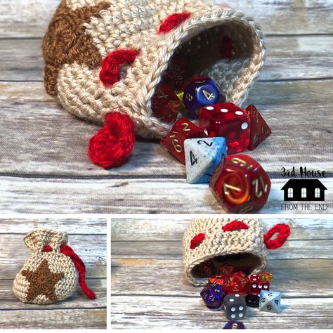 Dice Bag Crochet Pattern, Dice Bag Pattern, Crochet Dice Bag, Crochet Dice, Nerdy Crochet, Bag Crochet Pattern, Pinterest Diy Crafts, Red Yarn, Dice Bag