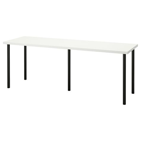 LAGKAPTEN / ADILS Desk, white/black, 783/4x235/8" Mix and match your choice of table top and legs – or choose this ready-made combination. Strong and light-weight, made with a technique that uses less raw materials, reducing the impact on the environment. Pre-drilled leg holes for easy assembly. Plastic Edging, Laptop Table, Plastic Tables, Ikea Family, White Desks, Uneven Floor, Office Table, Table Bar, Particle Board