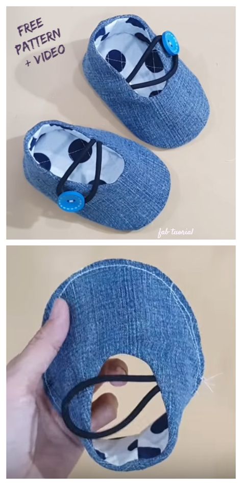 DIY Recycled Jean Baby Booties Free Sewing Patterns + Video Baby Shoes Diy Pattern, Doll Shoe Patterns, Baby Shoes Diy, Sewing Baby Clothes, Baby Shoes Pattern, Baby Booties Pattern, Free Sewing Patterns, Baby Sewing Projects, Baby Clothes Patterns