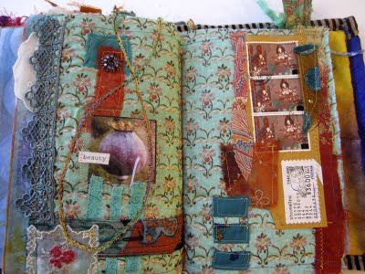 fabirc journal Unusual Objects, Mixed Media Textile Art, Fabric Journal, Cloth Paper Scissors, Foam Stamps, Collage Book, Fabric Cards, Fire Fighters, Fabric Journals