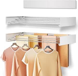 Vasunray Wall Mounted Clothes Drying Rack Folding Indoor, Foldable Laundry Drying Rack Collapsible,Invisible, Space Saving, Retractable Towel Drying Rack, with Wall Template(5 Drying Rods, White 32") Laundry Clothes Hanger, Towel Drying Rack, Wall Mounted Clothes Drying Rack, Laundry Drying Rack, Wall Mounted Drying Rack, Clothes Hanger Rack, Laundry Rack, Drying Racks, Drying Rack Laundry