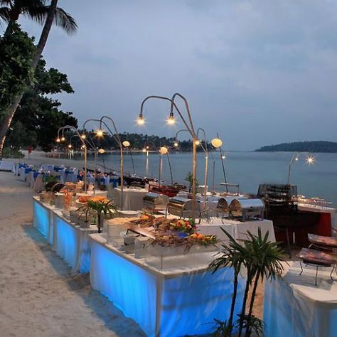 beach wedding dinner reception buffet food stations Beach Wedding Dinner, Reception Food Station, Wedding Reception Food Stations, Wedding Reception Food Buffet, Beach Wedding Foods, Reception Buffet, Buffet Wedding Reception, Wedding Reception Entertainment, Wedding Buffet Food