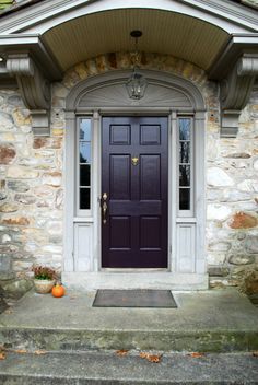 I once said that I painted our front door a pretty eggplant color. And I once said  that I would post a photo of it. That was forever ago. ... Front Door Landscaping, Purple Front Doors, Best Front Door Colors, Exterior Door Colors, Best Front Doors, Front Door Entryway, Front Door Paint Colors, Door Colors, Farmhouse Front Door