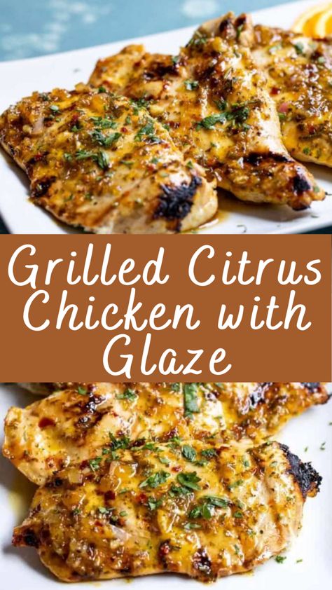 Grilled Citrus Chicken with Glaze Recipe | Cheff Recipes Glaze For Grilled Chicken, Chicken Summer Meals, Citrus Glazed Chicken, Grilled Citrus Chicken, Citrus Herb Chicken, Recipes Using Grilled Chicken, Citrus Dishes, Italian Grilled Chicken, Glazed Grilled Chicken