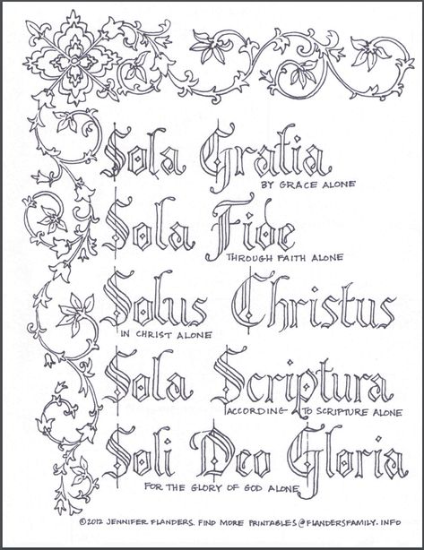 Free Printable Five Solas Coloring Page for Reformation Day Five Solas, Martin Luther Reformation, Luther Rose, Reformation Day, 5 Solas, Grace Alone, John Calvin, Reformed Theology, In Christ Alone