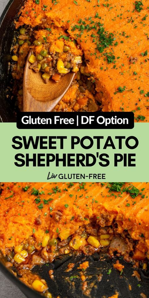 Gluten Free Dairy Free Shepherds Pie, Sweet Potato Shepards Pie Vegan, Aip Shepards Pie, Sweet Potatoes Shepherds Pie, Sweet Potato Recipes Dairy Free, Shepherds Pie With Sweet Potato, Gluten Free Sweet Potatoes Recipes, Sweet Potato Pot Pie, Sweet Potatoe Shepard’s Pie