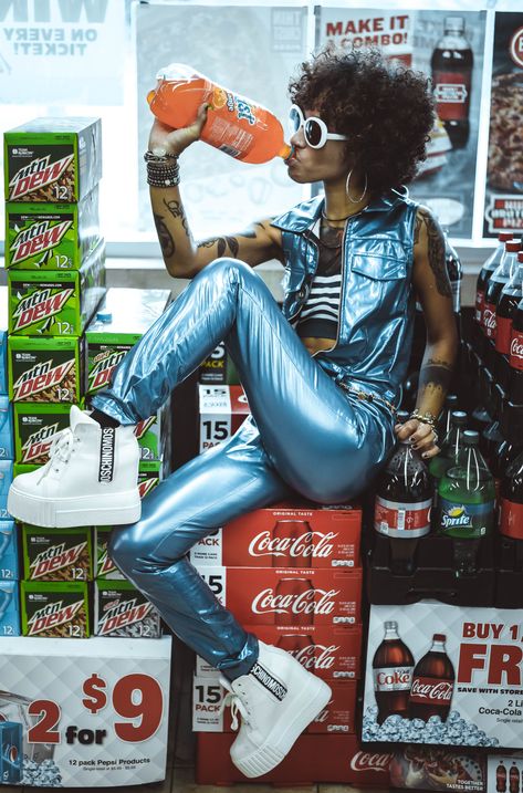 Bodega Photoshoot Ideas, Gas Station Editorial, Convience Store Aesthetic Photoshoot, Convince Store Photoshoot, Gas Station Shoot, 711 Photoshoot, Convient Store Photoshoot, Corner Store Photoshoot, Liquor Store Photoshoot