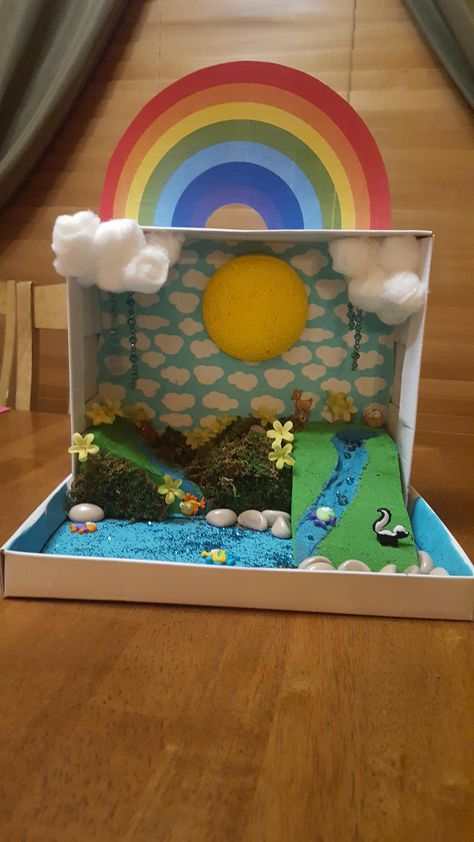 Shoe Box Water Cycle Water Cycle Diorama Water Cycle Craft, Water Cycle Model, Diaroma Ideas, Water Cycle Project, Diorama Kids, Project For School, Modelling Clay, Science Teacher Gifts, Box Creative