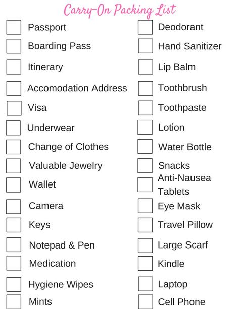 Carry On Packing Checklist Printable Travel Hacks Airplane, Travel Packing Checklist, Travel Bag Essentials, Checklist Printable, Carry On Packing, Checked Baggage, Road Trip Packing, Packing Checklist, Camping Checklist