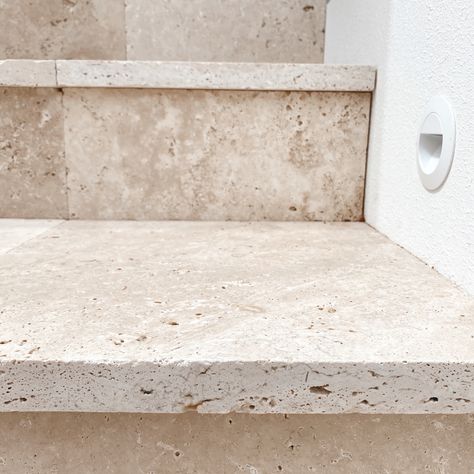 Limestone Stairs Outdoor, Travertine Staircase, Travertine Steps, Travertine Stairs, Front Stairs, Travertine Outdoor, Terrace Floor, Brick Steps, Entry Stairs