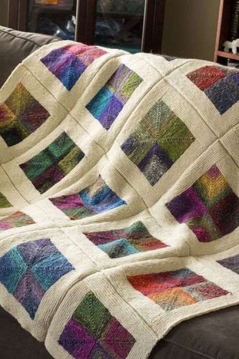 Mitered Square Blanket - Free Pattern Squares Blanket, Knitted Blanket Squares, Mitered Square, Patchwork Blanket, Knitted Afghans, Afghan Patterns, Square Blanket, Blanket Knitting Patterns, Yarn Projects