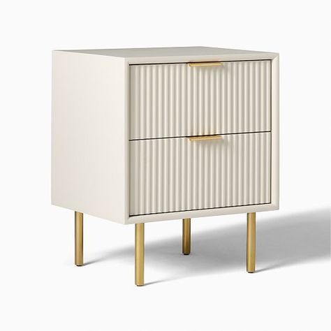 Modern Nightstands & Bedside Tables | West Elm Fluted Bedside Table, West Elm Nightstand, Charging Nightstand, Modern Nightstands, Modern Nightstand, Bedside Tables Nightstands, Functional Storage, Solid Mahogany, Mahogany Wood