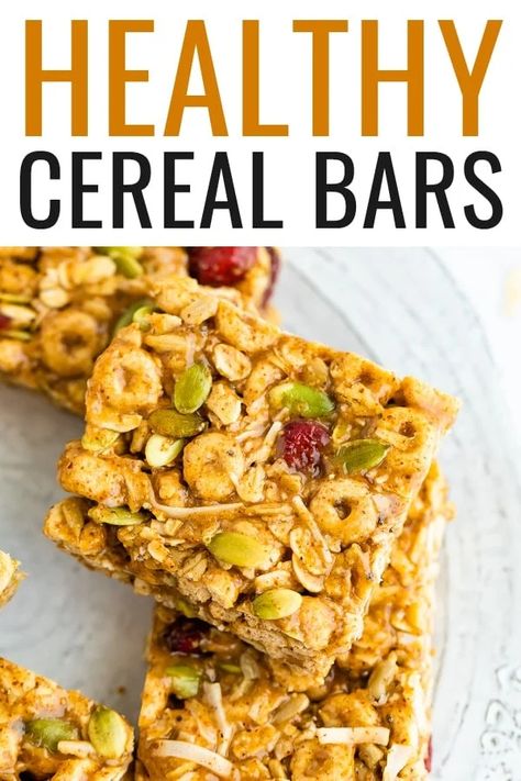 Healthy Cereal Bars, No Bake Cereal Bars, Whole Grain Snacks, Bariatric Desserts, Cereal Bars Homemade, Cheerios Recipes, Cereal Bars Recipes, Homemade Cereal, Healthier Sweets