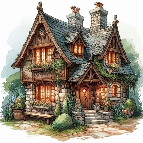 Cabin Sketch, German Cottage, Fairytale Cottage, Cottage Cabin, Fantasy Art Landscapes, House 2, Little House, Fairy Tales, Fantasy Art