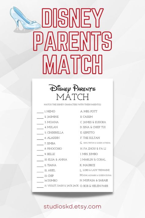 Disney Parents, Parents Matching Baby Shower Game Match The Disney Parents, Disney Baby Shower Games, Disney Princess Trivia, Disney Baby Shower Ideas, Disney Love Songs Bridal Shower Game, Disney Parebt Match Baby Shower Game Answers, Co-ed Baby Shower Games, Free Printable Classic Pooh Baby Shower Games, Free Printable Cladsic Pooh Theme Baby Shower Games